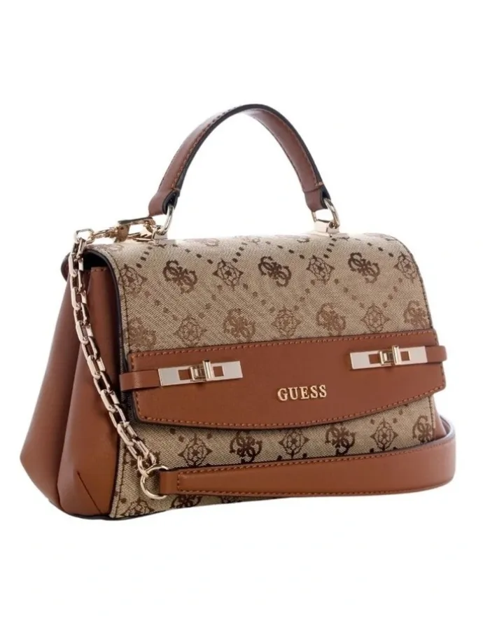Guess Melinda Mini Crossbody Flap Bag in Latte Logo