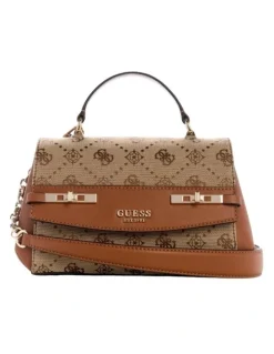 Guess Melinda Mini Crossbody Flap Bag in Latte Logo
