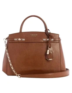 Guess Melinda Triple Compartment Satchel Bag in Brown