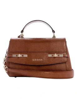 Guess Melinda Triple Compartment Satchel Bag in Brown
