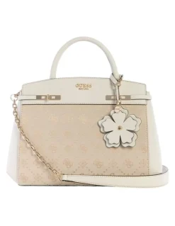 Guess Melinda Triple Compartment Satchel Bag in Off White Logo
