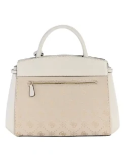 Guess Melinda Triple Compartment Satchel Bag in Off White Logo