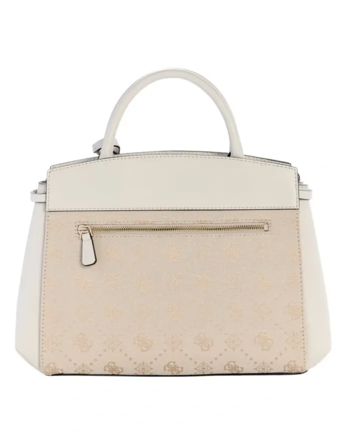 Guess Melinda Triple Compartment Satchel Bag in Off White Logo