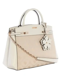 Guess Melinda Triple Compartment Satchel Bag in Off White Logo