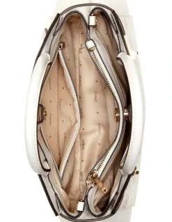 Guess Melinda Triple Compartment Satchel Bag in Off White Logo