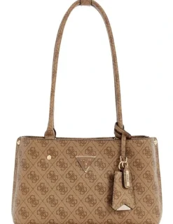 Guess Meridian Satchel Bag in Latte Logo