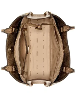 Guess Meridian Satchel Bag in Latte Logo