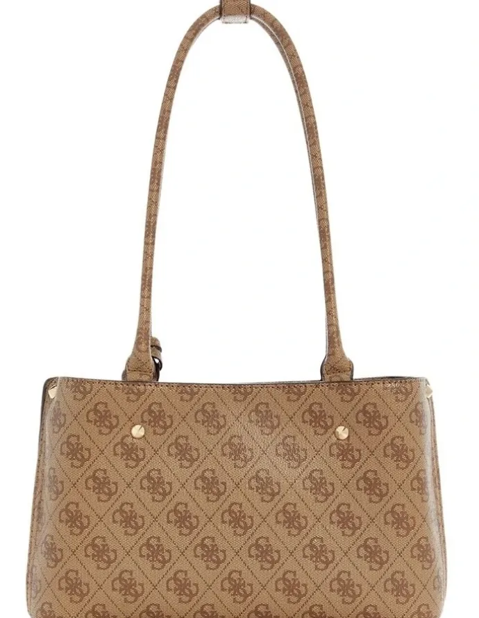 Guess Meridian Satchel Bag in Latte Logo