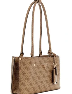 Guess Meridian Satchel Bag in Latte Logo