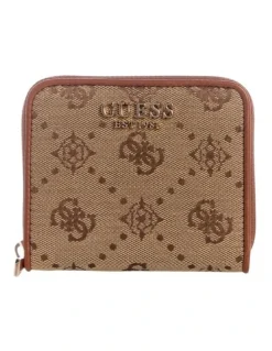 Guess Neda Small Zip Around Wallet in Latte Logo