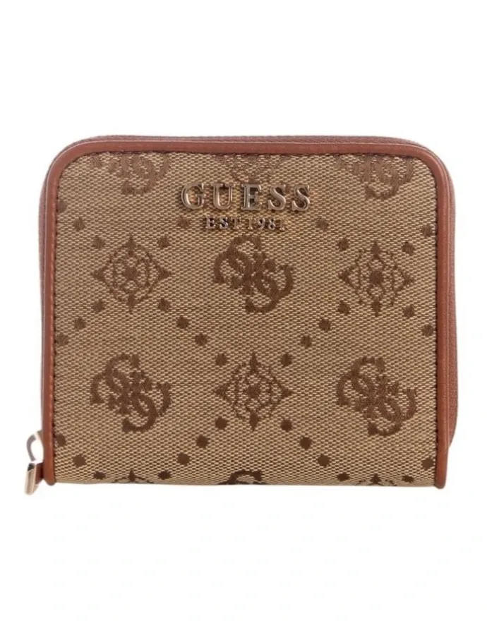 Guess Neda Small Zip Around Wallet in Latte Logo