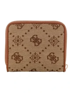 Guess Neda Small Zip Around Wallet in Latte Logo