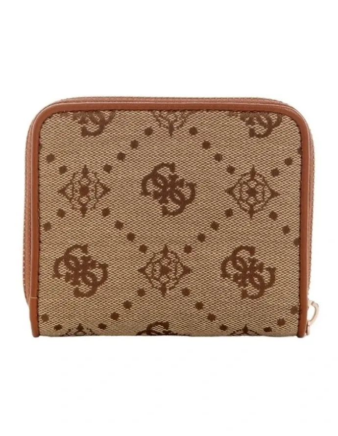 Guess Neda Small Zip Around Wallet in Latte Logo