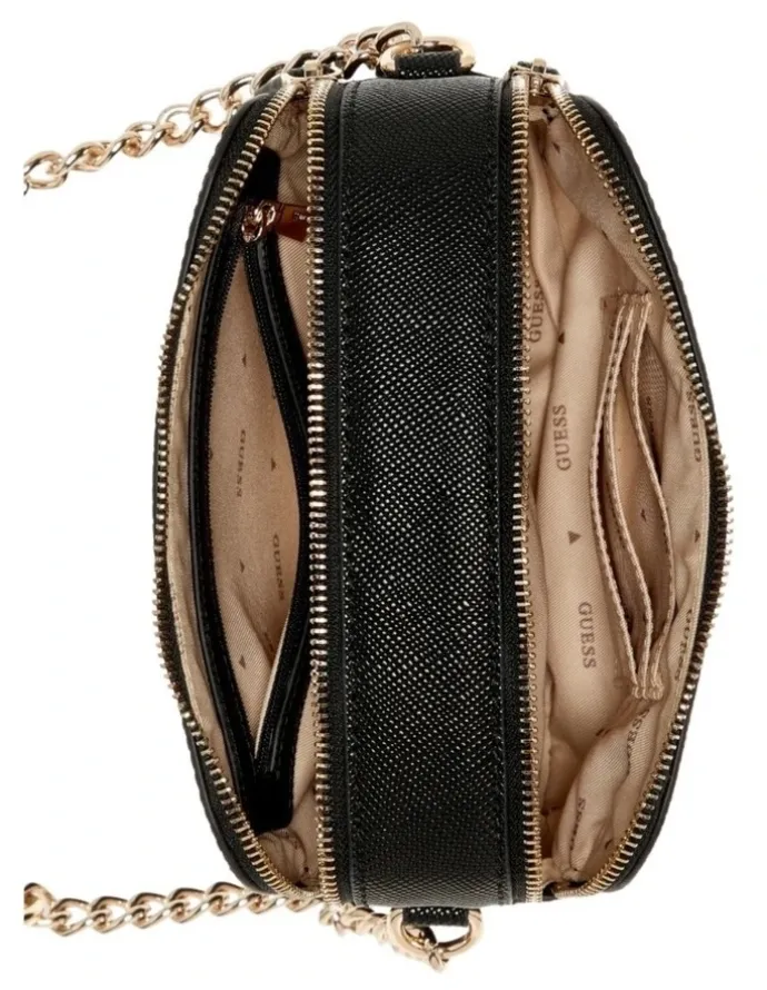 Guess Noelle Double Zip Camera Crossbody Bag in Black