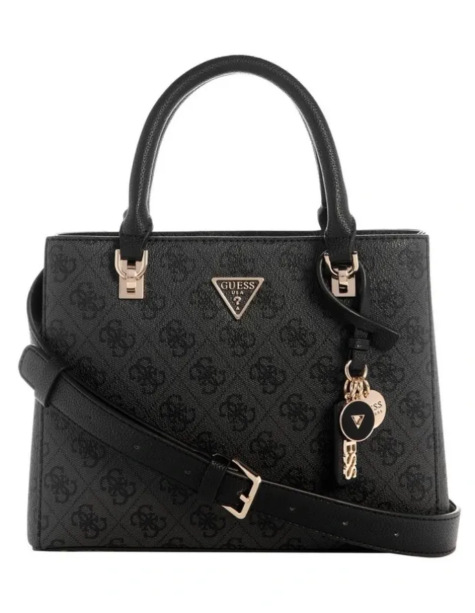 Guess Noelle II Small Satchel Bag in Coal Logo