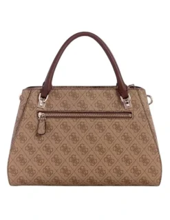 Guess Noelle Luxury Satchel Bag in Latte Logo/Brown