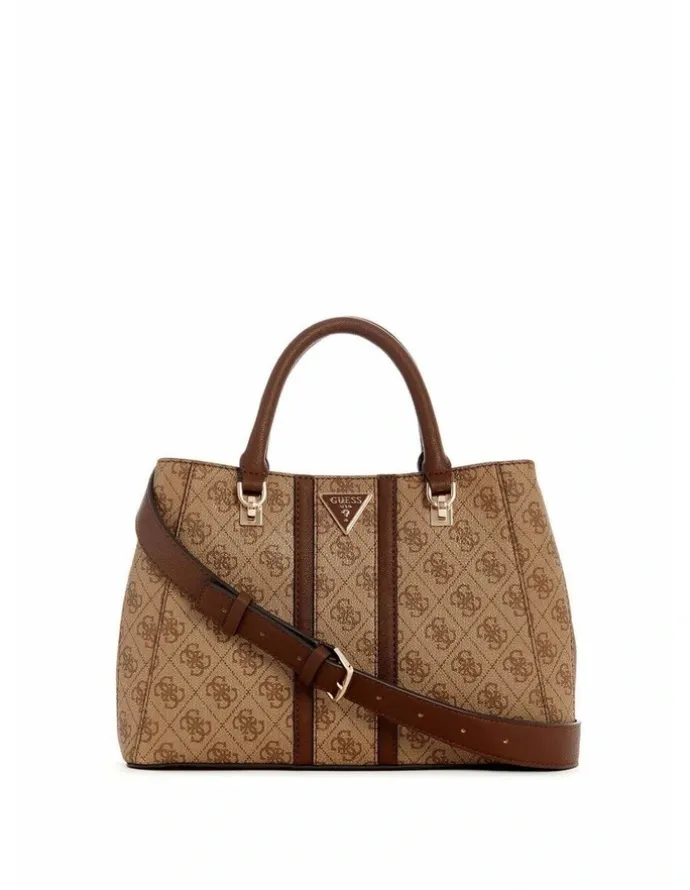 Guess Noreen Girlfriend Satchel Bag in Latte Logo/Brown