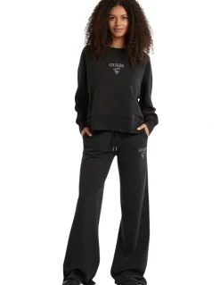 Guess Originals Distressed Baker Crewneck Fleece Sweatshirt in Black