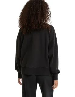 Guess Originals Distressed Baker Crewneck Fleece Sweatshirt in Black