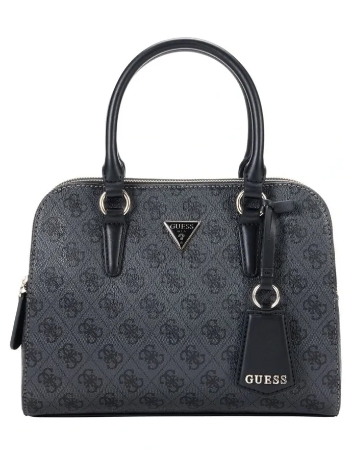 Guess Sarai Status Satchel Bag in Coal Logo