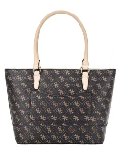 Guess Sarai Top Zip Tote Bag in Brown Logo