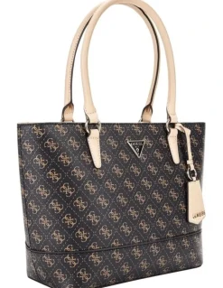 Guess Sarai Top Zip Tote Bag in Brown Logo