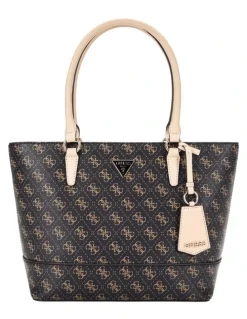 Guess Sarai Top Zip Tote Bag in Brown Logo