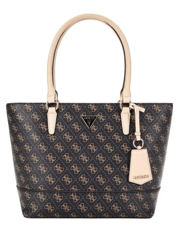 Guess Sarai Top Zip Tote Bag in Brown Logo