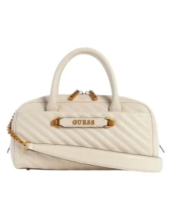 Guess Sela Box Satchel Bag in Beige