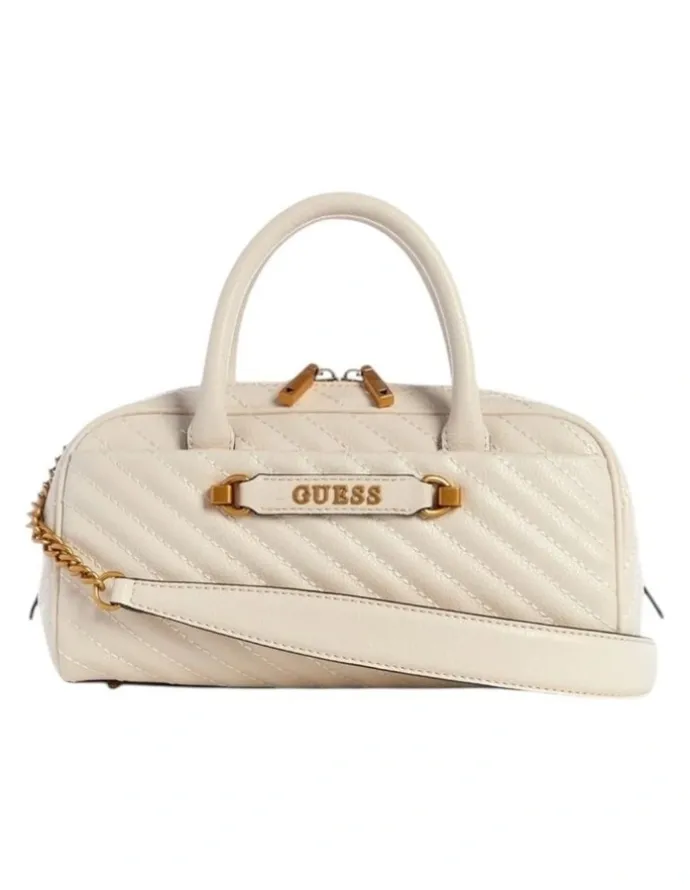Guess Sela Box Satchel Bag in Beige