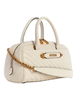 Guess Sela Box Satchel Bag in Beige