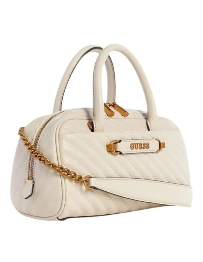 Guess Sela Box Satchel Bag in Beige