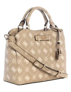 Guess Silia Girlfriend Satchel Bag in Biscotti Logo