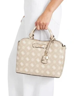 Guess Silia Girlfriend Satchel Bag in Biscotti Logo