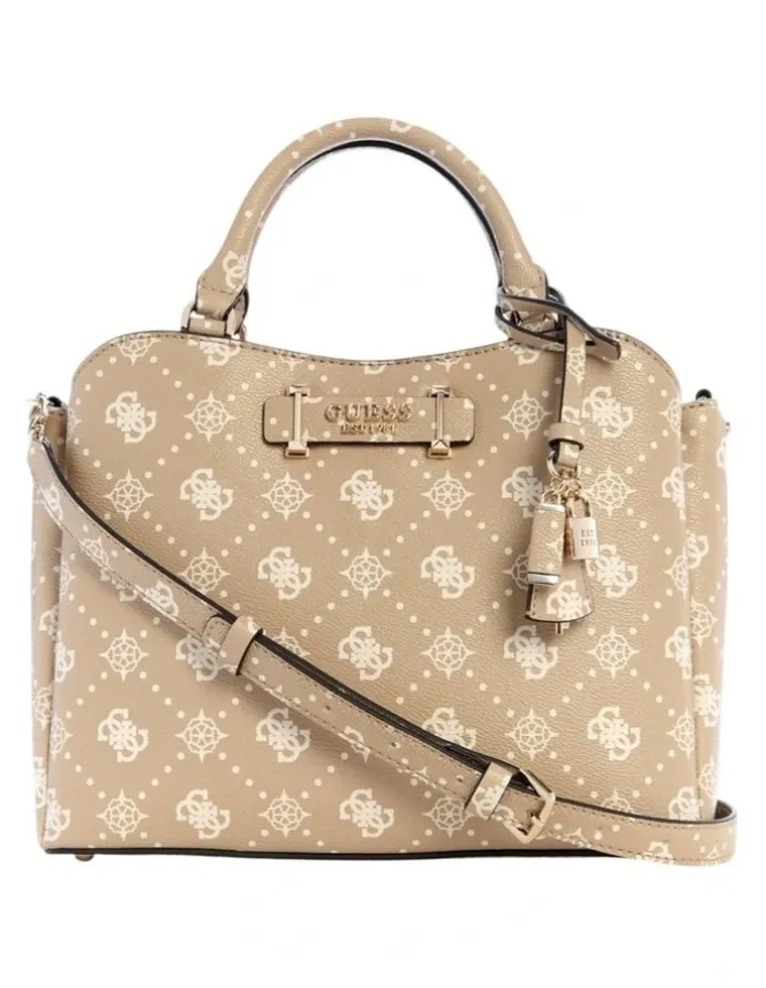 Guess Silia Girlfriend Satchel Bag in Biscotti Logo