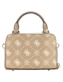 Guess Silia Mini Satchel Bag in Biscotti Logo