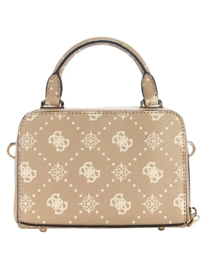 Guess Silia Mini Satchel Bag in Biscotti Logo