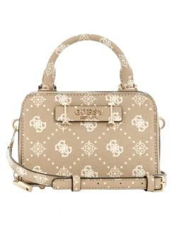 Guess Silia Mini Satchel Bag in Biscotti Logo