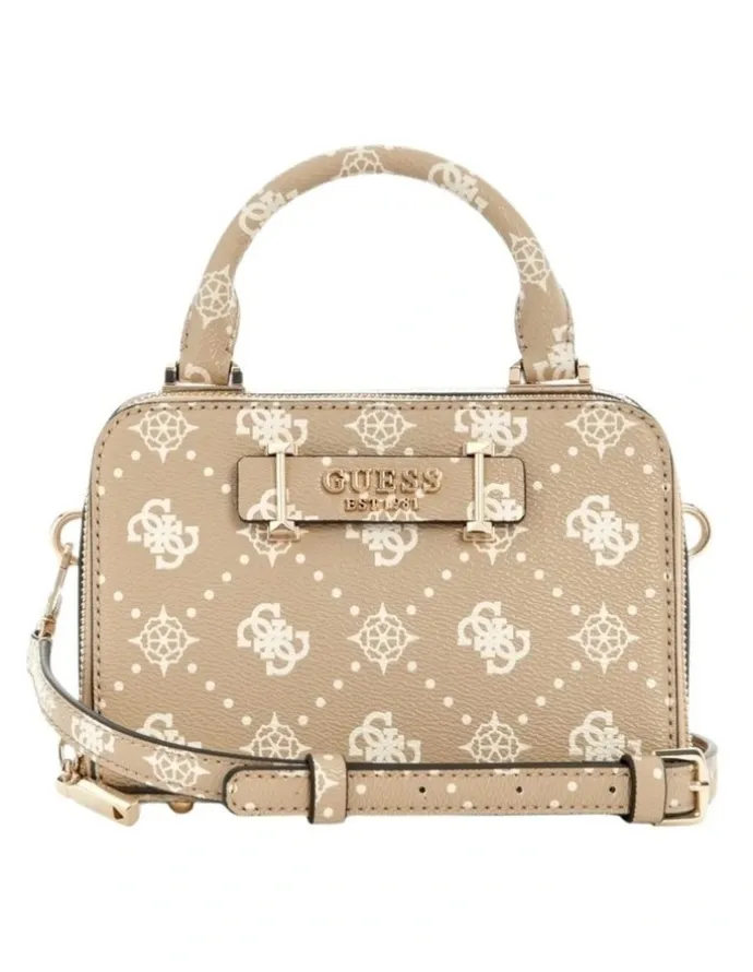 Guess Silia Mini Satchel Bag in Biscotti Logo