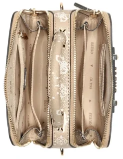 Guess Silia Mini Satchel Bag in Biscotti Logo