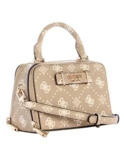 Guess Silia Mini Satchel Bag in Biscotti Logo