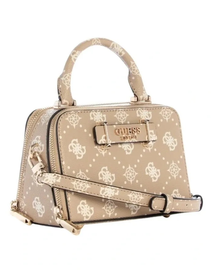 Guess Silia Mini Satchel Bag in Biscotti Logo
