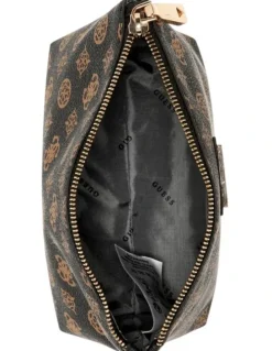 Guess Wilder Large Top Zip Pouch in Brown Logo