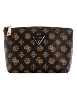 Guess Wilder Large Top Zip Pouch in Brown Logo