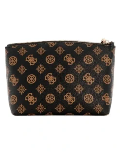 Guess Wilder Large Top Zip Pouch in Brown Logo