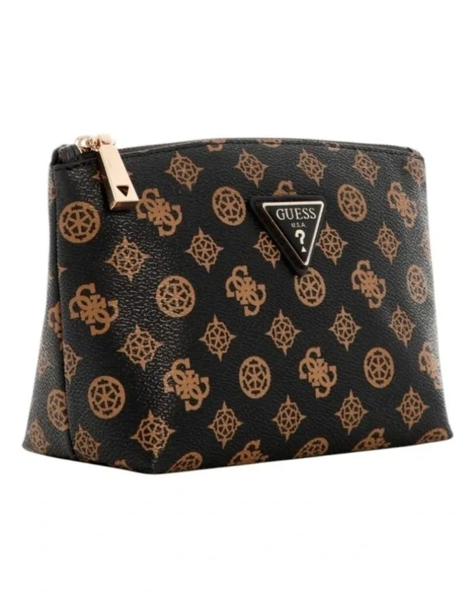 Guess Wilder Large Top Zip Pouch in Brown Logo