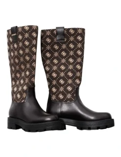 Guess Yannis Logo Boots in Dark Brown