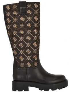 Guess Yannis Logo Boots in Dark Brown