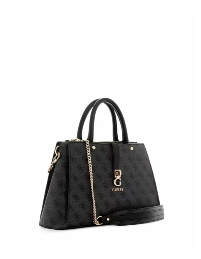Guess Zamira Luxury Satchel Bag in Coal Logo