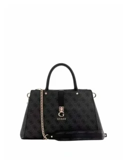Guess Zamira Luxury Satchel Bag in Coal Logo